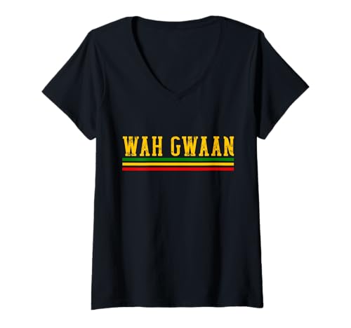 Damen Wah Gwaan Jamaika Rastafari Roots Jamaican Rasta Reggae T-Shirt mit V-Ausschnitt von Rasta Reggae Roots