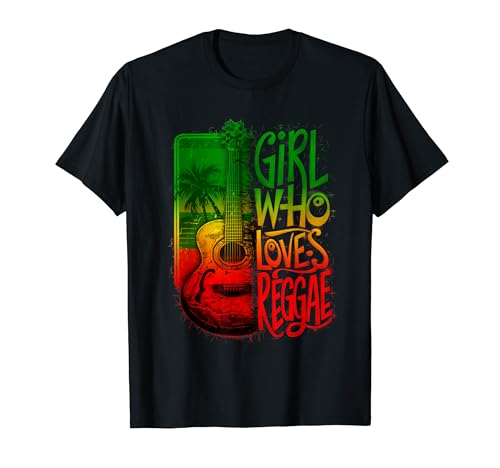 Reggae Girl Rasta Pride Reggae-Musik-Gitarre, jamaikanisch T-Shirt von Rasta Reggae Roots