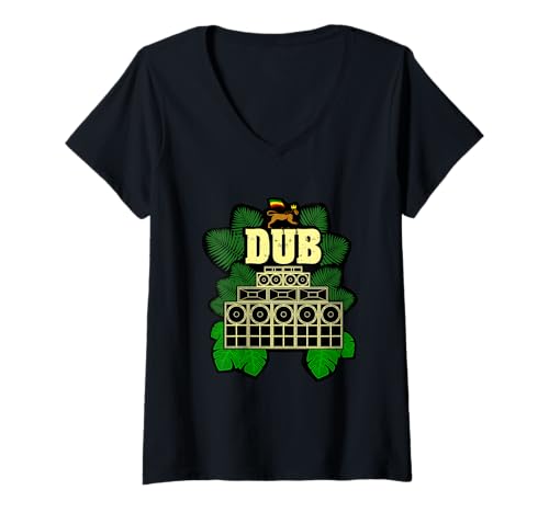 Damen Dub Reggae T-Shirt mit V-Ausschnitt Damen Dub Reggae T-Shirt mit V-Ausschnitt von Rastafari Roots Reggae