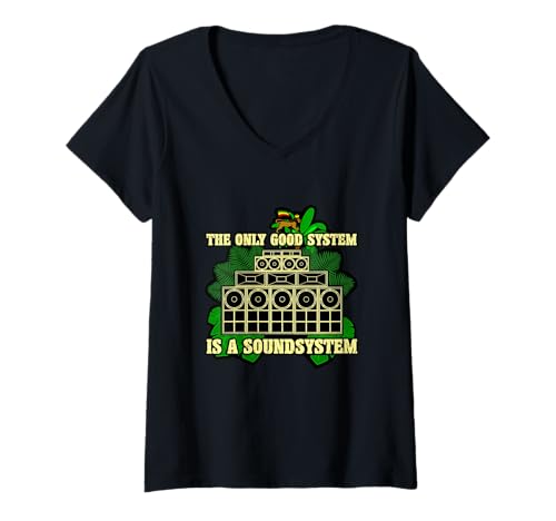 Damen Soundsystem Bush T-Shirt mit V-Ausschnitt Damen Soundsystem Bush T-Shirt mit V-Ausschnitt von Rastafari Roots Reggae