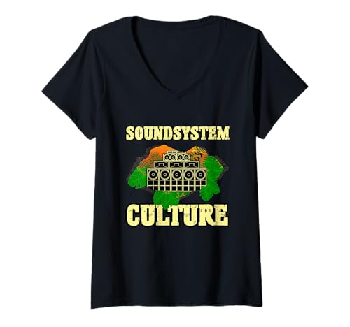 Damen Soundsystem Culture T-Shirt mit V-Ausschnitt Damen Soundsystem Culture T-Shirt mit V-Ausschnitt von Rastafari Roots Reggae