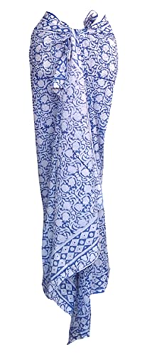 Rastogi Handicrafts Sarong Damen-Badeanzug, 100 % Baumwolle, Handblockdruck, lang, 185,4 x 111,8 cm, Blau 6 von Rastogi handicrafts