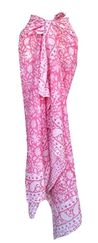 Rastogi Handicrafts Sarong, Damen-Badeanzug, 100 % Baumwolle, Blockdruck von Hand, lang, 185,4 x 111,8 cm, Pink 2 von Rastogi handicrafts