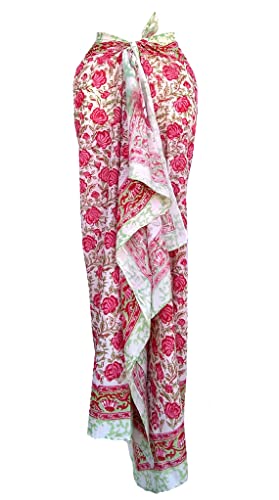 Rastogi Handicrafts Sarong, Damen-Badeanzug, 100 % Baumwolle, Blockdruck von Hand, lang, 185,4 x 111,8 cm, Rot 2 von Rastogi handicrafts