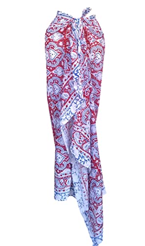 Rastogi Handicrafts Sarong, Damen-Badeanzug, 100 % Baumwolle, Blockdruck von Hand, lang, 185,4 x 111,8 cm, Rot 5 von Rastogi handicrafts
