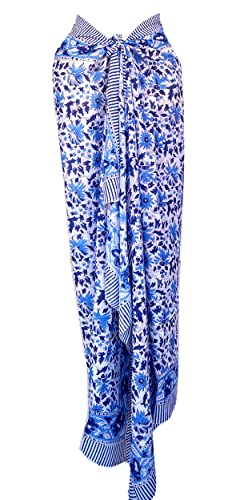 Rastogi Handicrafts Sarong Damen-Badeanzug, 100 % Baumwolle, Handblockdruck, lang, 185,4 x 111,8 cm, Blau 5 von Rastogi handicrafts