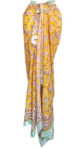 Rastogi Handicrafts Sarong Damen-Badeanzug, 100 % Baumwolle, Handblockdruck, lang, 185,4 x 111,8 cm, Gelb 4, Einheitsgröße von Rastogi handicrafts