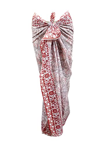 Rastogi Handicrafts Sarong, Damen-Badeanzug, 100 % Baumwolle, Blockdruck von Hand, lang, 185,4 x 111,8 cm, Rot 3 von Rastogi handicrafts