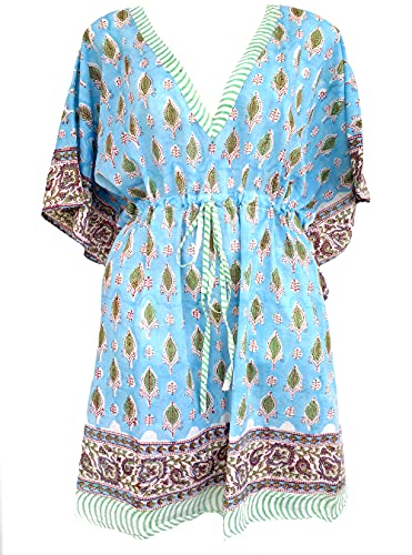 Rastogi Handicrafts 100% Baumwolle, handbedruckter Kaftan, Überwurf, Kaftan, Badebekleidungsunterteil, für Damen, bunt, Einheitsgröße von Rastogi handicrafts