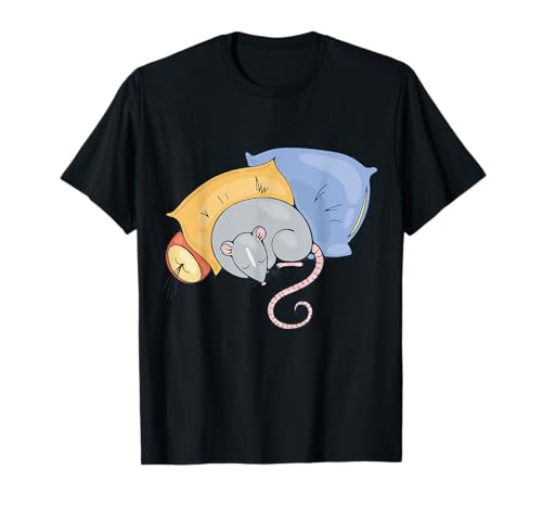 Kuschelige Ratte schläft auf weichen Kissen Kunst T-Shirt von Rat Comfort Cozy Pillow Sleep Illustration