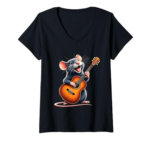 Damen Ratte spielt Gitarre Design Lustige Ratte T-Shirt mit V-Ausschnitt Damen Ratte spielt Gitarre Design Lustige Ratte T-Shirt mit V-Ausschnitt von Rat Lovers Designs
