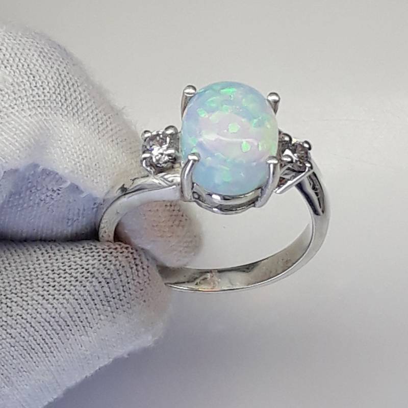 Natürlicher Opalring Opal Silber Ring Geburtsstein Frauen Schmuck Statement Geburtstagsgeschenk Für Sie Versprechen von RatanVatikaJewellery