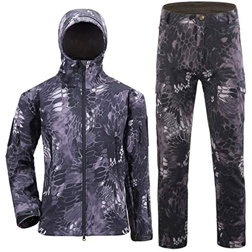 RatenKont Herren Armee Camouflage Jacken Fleece Thermische Outdoor Jagd Militärische Taktische Anzug Kleidung Black Python XXL von RatenKont