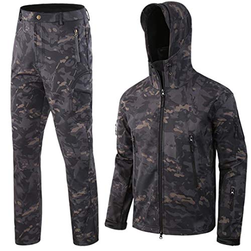 RatenKont Herren Armee Camouflage Jacken Fleece Thermische Outdoor Jagd Militärische Taktische Anzug Kleidung CP Black 3XL von RatenKont