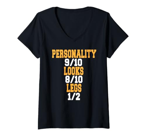 Damen Persönlichkeit 9 Aussehen 8 Beine Halbe Witzig T-Shirt mit V-Ausschnitt Damen Persönlichkeit 9 Aussehen 8 Beine Halbe Witzig T-Shirt mit V-Ausschnitt von Rating Humor Für Selbstbewusste Amputierte