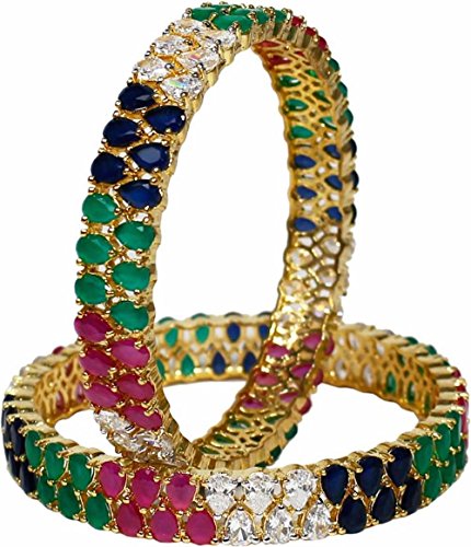 RATNAVALI JEWELS CZ Zirkonia Gold Tone Mehrfarbig Diamant Elegant Bollywood Indian Bangles Schmuck Frauen von Ratnavali Jewels