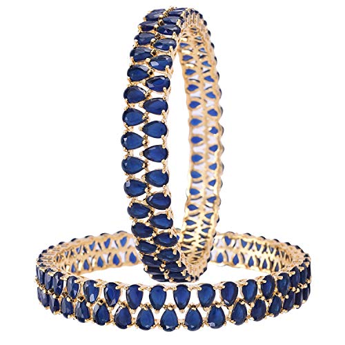 Ratnavali Jewels CZ Zirkonia Gold Tone Blue Farbe Diamant Elegant Bollywood Indian Bangles Schmuck Frauen Hochzeit Braut (2.8) von Ratnavali Jewels