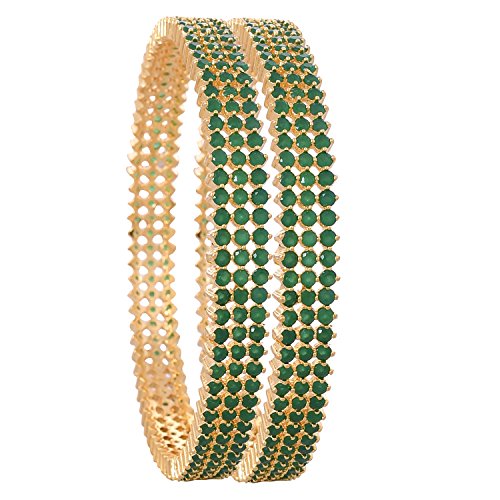 Ratnavali Jewels CZ Zirkonia Gold Tone Green Diamond Elegante Bollywood Indian Bangles Schmuck Frauen (Grün, 2.4) von Ratnavali Jewels