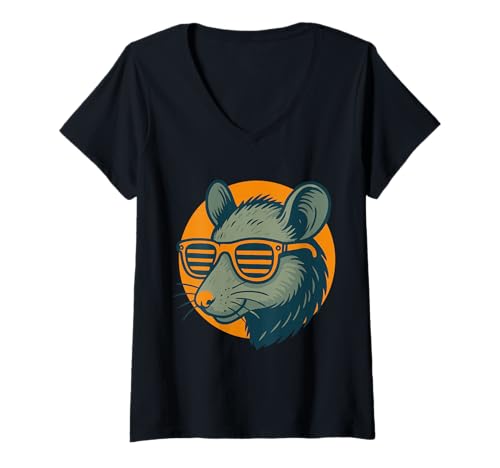 Damen Ratte mit Sonnenbrille T-Shirt mit V-Ausschnitt von Ratten Fans