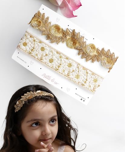 RATTLEANDCO 2er-Set bestickte Stirnbänder, festliche Jahreszeit, Neugeborene, Mädchen, weiß-goldfarben RATTLEANDCO 2er-Set bestickte Stirnbänder, festliche Jahreszeit, Neugeborene, Mädchen, weiß-goldfarben von Rattle And Co