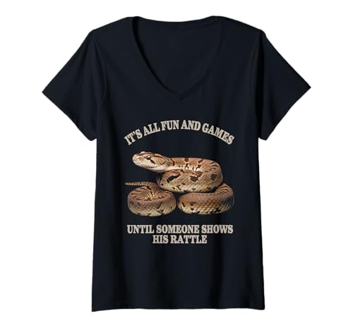 Damen It's All Fun And Games Until Klapperschlange T-Shirt mit V-Ausschnitt Damen It's All Fun And Games Until Klapperschlange T-Shirt mit V-Ausschnitt von Rattlesnake Reptile Snake Design