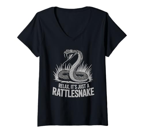 Damen Relax It Is Just A Klapperschlange T-Shirt mit V-Ausschnitt von Rattlesnake Reptile Snake Design