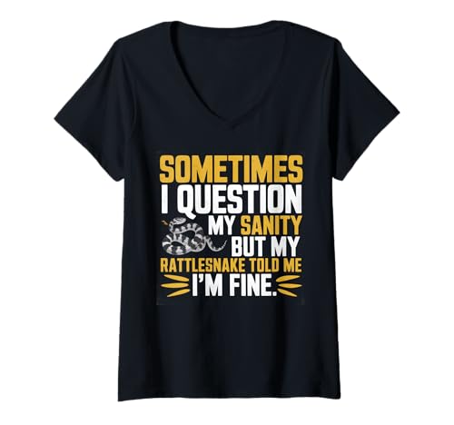 Damen Sometimes I Question My Sanity Klapperschlange T-Shirt mit V-Ausschnitt von Rattlesnake Reptile Snake Design