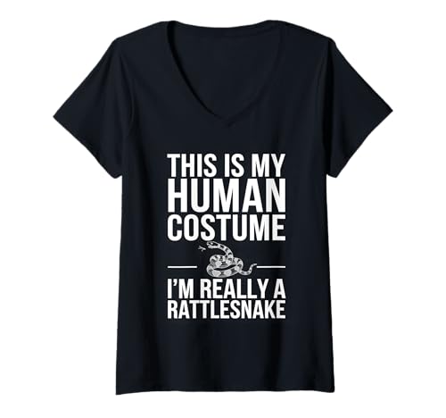 Damen This Is My Human Costume I'm Really A Klapperschlange T-Shirt mit V-Ausschnitt von Rattlesnake Reptile Snake Design