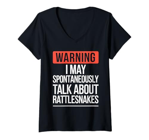 Damen Warning I May Spontan Talk About Klapperschlange T-Shirt mit V-Ausschnitt von Rattlesnake Reptile Snake Design