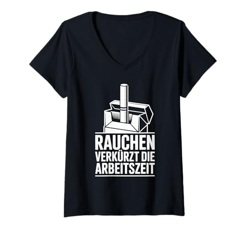 Damen Rauchen Verkürzt Die Arbeitszeit T-Shirt mit V-Ausschnitt Damen Rauchen Verkürzt Die Arbeitszeit T-Shirt mit V-Ausschnitt von Raucher Humor Lustige Sprüche