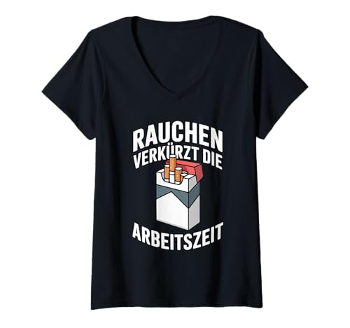Damen Rauchen Verkürzt Die Arbeitszeit T-Shirt mit V-Ausschnitt Damen Rauchen Verkürzt Die Arbeitszeit T-Shirt mit V-Ausschnitt von Raucher Humor Lustige Sprüche