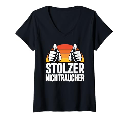 Damen Stolzer Nichtraucher Retro Look T-Shirt mit V-Ausschnitt Damen Stolzer Nichtraucher Retro Look T-Shirt mit V-Ausschnitt von Raucherfrei Lebensstil Humor Stolz