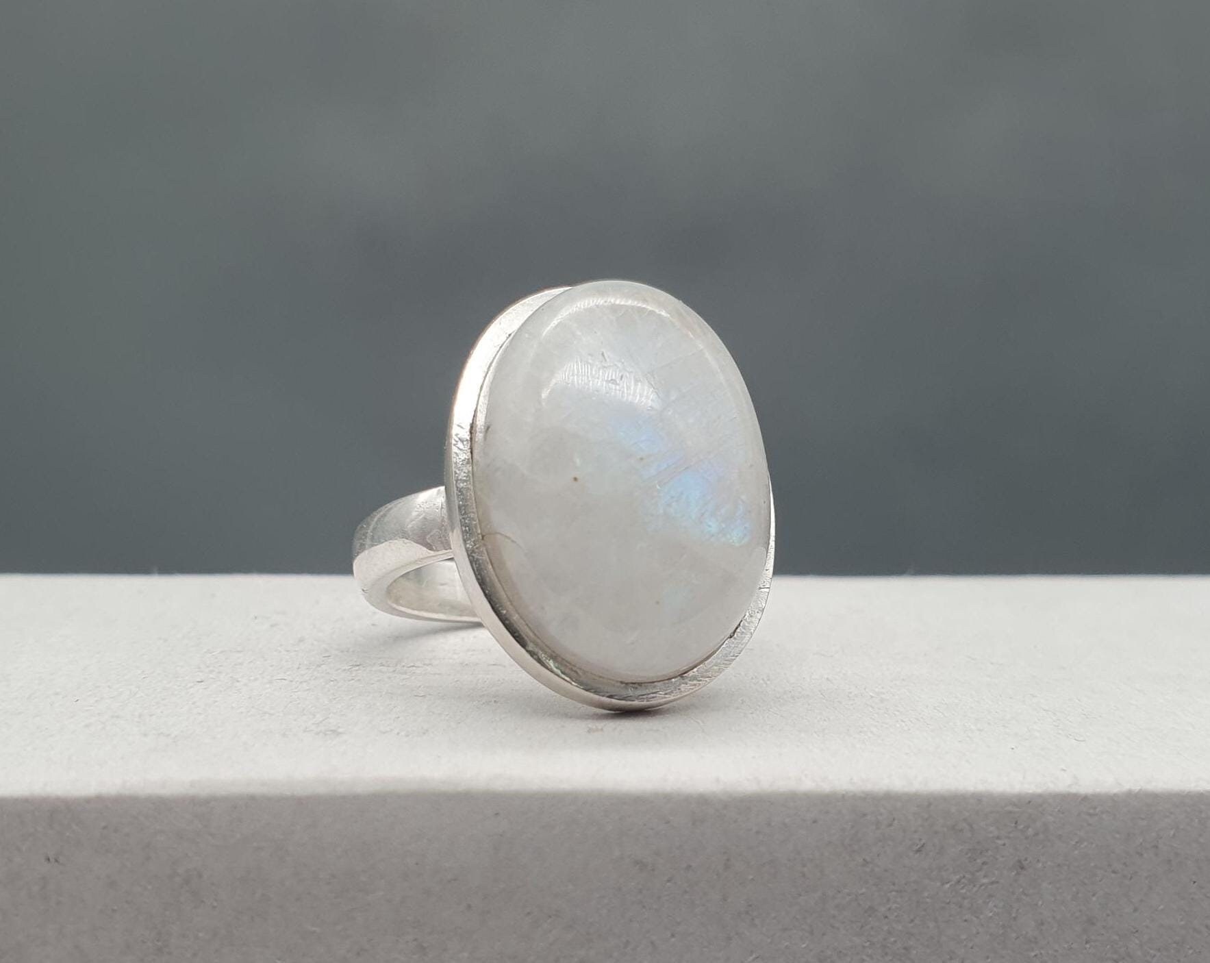 Regenbogenmondstein Ring 925 Silber Ringgröße D18 von RauchundOel