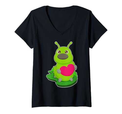 Damen Raupe Herz T-Shirt mit V-Ausschnitt Damen Raupe Herz T-Shirt mit V-Ausschnitt von Raupe Herz
