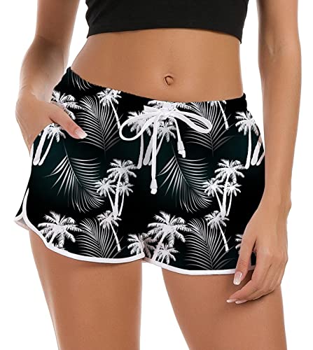 Rave on Friday Damen Badeshorts Kurze Schwarz Blumendruck Sommer Badehose Schnell Trocknendes Strand Schwimmshorts Wassersport Bademode Shorts Sporthose Boardshorts Fitnesshose mit Taschen L von Rave on Friday