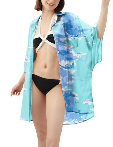 Rave on Friday Damen Kimono Strickjacke Sommer Strandkleid Leichte Bikini Cover Up Strandbluse für Beachwear Badebekleidung Blauer XL von Rave on Friday