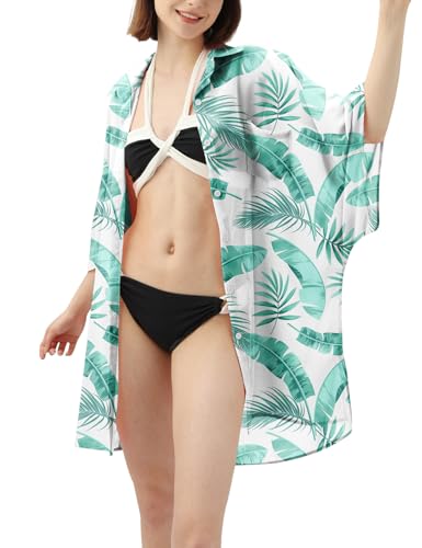 Rave on Friday Damen Strandkleid Chiffon Kimono Cardigan Bikini Cover Up Hawaii Blätter Bedruckt Strandtunika Kurz Strandponcho XL von Rave on Friday