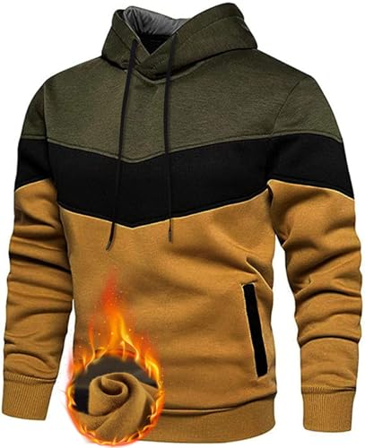 Rave on Friday Herren Kapuzenpullover Unisex Damen Hoodie Patchwork Pullover Farbblock Langarm Patchwork Sport Sweatshirt mit Kapuz Casual Fleece Sweatjack Khaki M von Rave on Friday