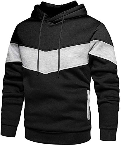 Rave on Friday Unisex Hoodie Schwarz Patchwork Fleece Pullover Langarm Farbblock Sweatshirt Atmungsaktive Sport Outwear Hoody Casual Tops mit Kanga Tasche und Kordelzug für Herren Damen XXL von Rave on Friday