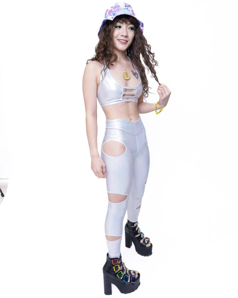 Spandex Leggings Mit Hoher Taille Peekaboo Cutout Rave Böden von RaveCircusAZ