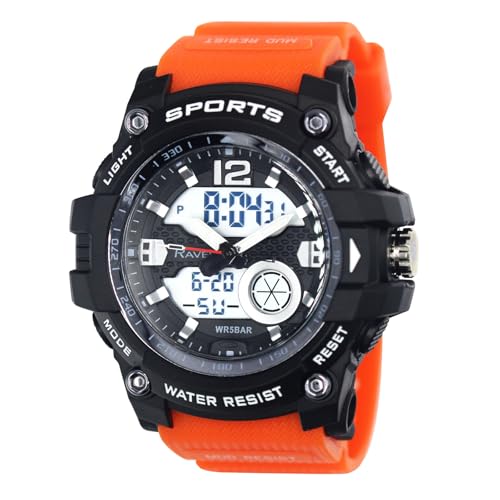 Ravel - 5ATM Ana-Digi-RDT.2-Herren-Quarz-Armbanduhr mit Beleuchtung - RDT.2G - Orange von Ravel