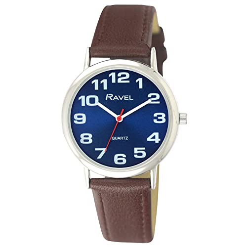 Ravel - Damen - Armbanduhr mit großen Ziffern - Braun/silbernes Ton/blau Zifferblatt von Ravel