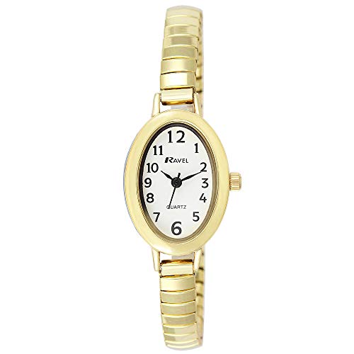Ravel Damen Petite Oval Cocktail-Uhr auf Edelstahl erweiterbares Armband - Goldton von Ravel
