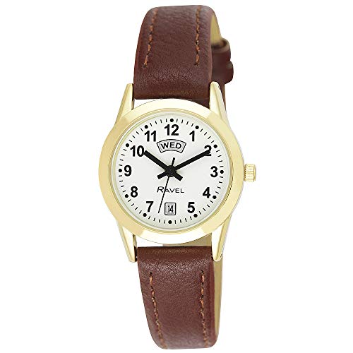 Ravel - Damen-Uhr mit Tages- und Datumskalender - Analoges Quarzwerk - R0706.42.2 - Braun/Goldton von Ravel