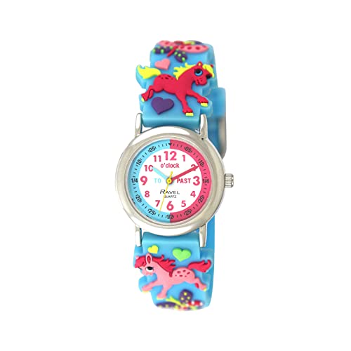 Ravel - Kinder Pony-Zeitlernuhr (Auf Englisch) - Analoges Quarzwerk - R1513.93 - Himmelblau von Ravel