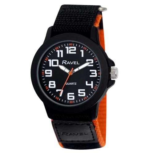 Ravel - Moderne Workwear-Herrenuhr mit einfach zu befestigendem Armband - Schwarz/Orange Highlights von Ravel