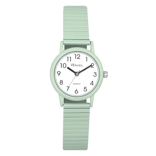 Ravel - Modische Armbanduhr für Damen in Pastellfarben mit Expanderarmband (36 mm Gehäuse) - Analog Quarz - R0237.11.1 - Salbeigrün von Ravel