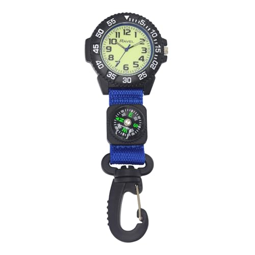Ravel - Nylon-Karabiner-Uhr zum Anklipsen mit Kompass und im Dunkeln Leuchtendem Zifferblatt - Analoges Quarzwerk - R1108.06 - Blau von Ravel
