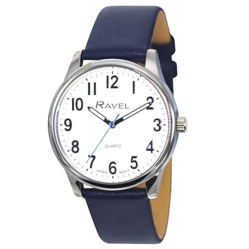 Ravel Plus - Extra Long Life Unisex-Alltagsuhr mit Mikrofaser-Lederarmband - Analog Quarz (Japanisch) - RP005L - Blau/Silberton von Ravel