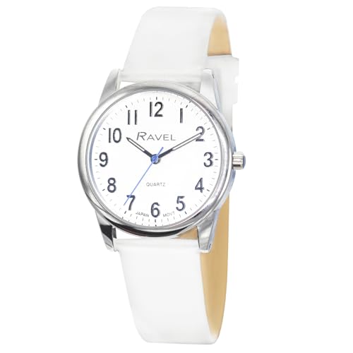 Ravel Plus - Extra Long Life Unisex-Alltagsuhr mit Mikrofaser-Lederarmband - Analog Quarz (Japanisch) - RP006L - Weiß/Silberton von Ravel